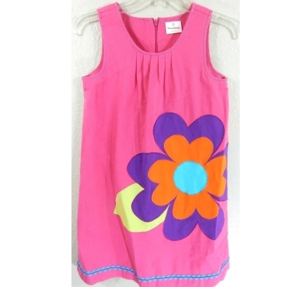 Hanna Andersson Pink Denim Floral Patch Dress